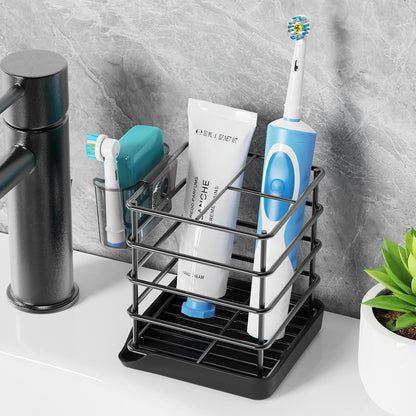 Toothbrush Holders for Bathroom,Black,Stainless Steel,Detachable,Tray,3 Slot