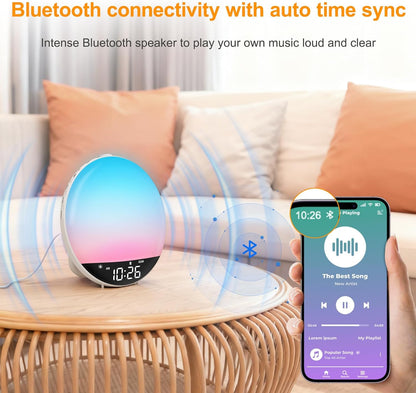 DreamSky Digital FM Radio with Bluetooth Speaker and Sleep Timer for Kids | Hi-Fi Clear Loud Sound, Wake up Light Sunrise Alarm Clock for Teens Adults Bedroom, Dimmable Night Light, Gifts for Seniors