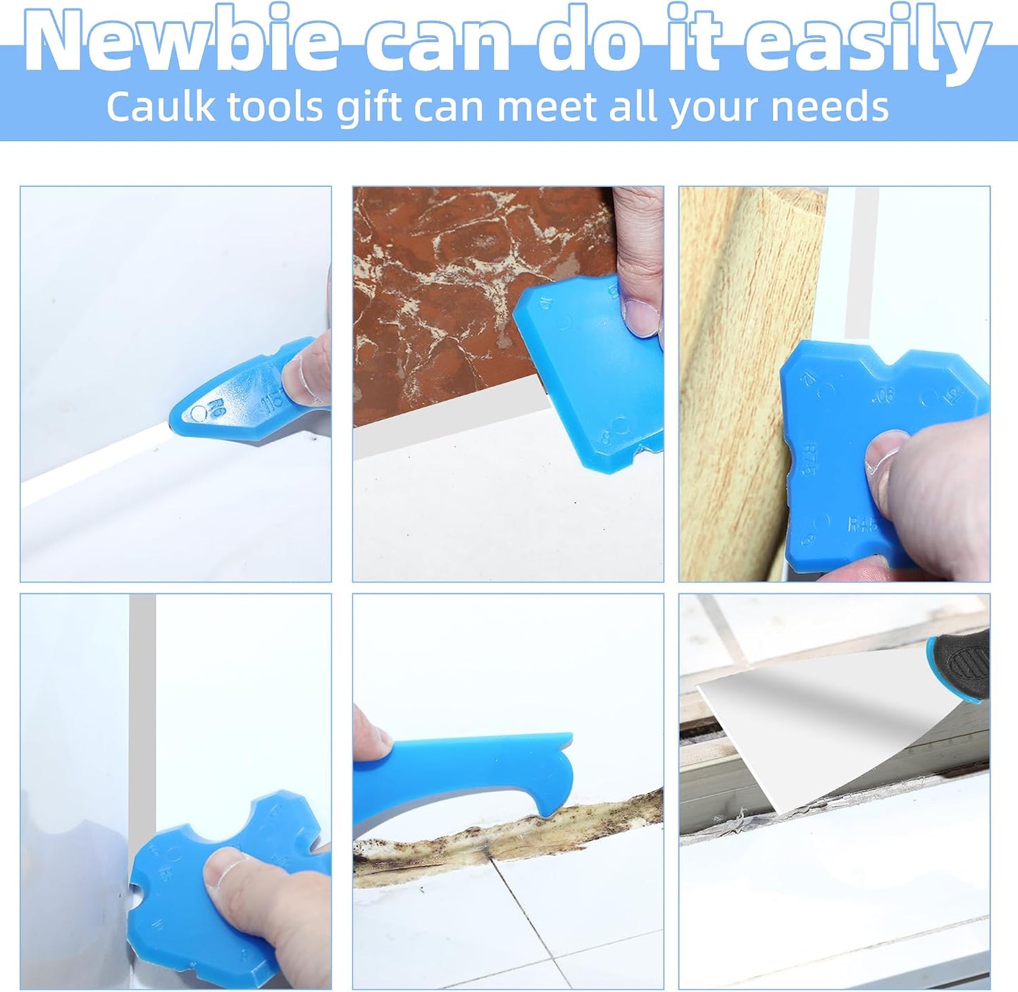 3 in 1 Silicone Caulking Tool, High Quailty Grout Removal Tool and Sealant Finishing Scraper with Stainless Steelhead, Caulk Remover Tool Kit for Window, Kitchen, Floor, and Sink Joint