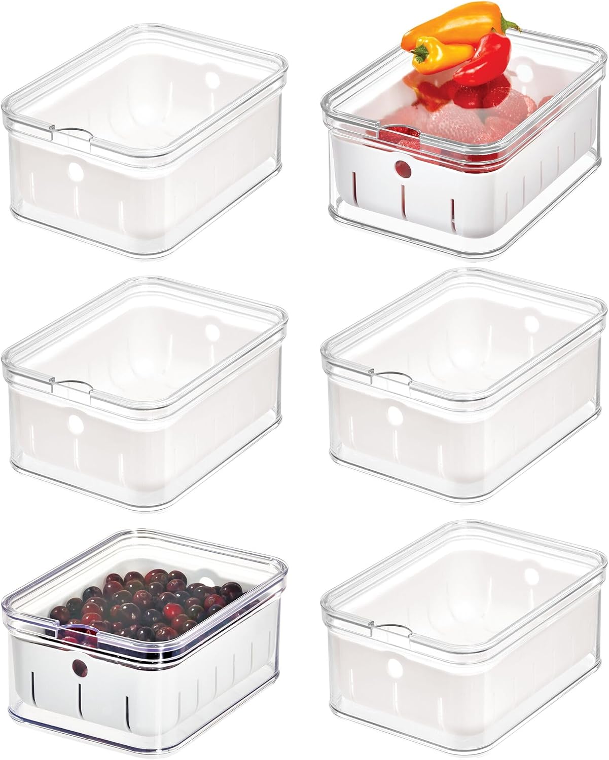 iDesign Small Fridge Berry Bin with Removable Colander Basket and Lid - Set of 2 - Clear/White