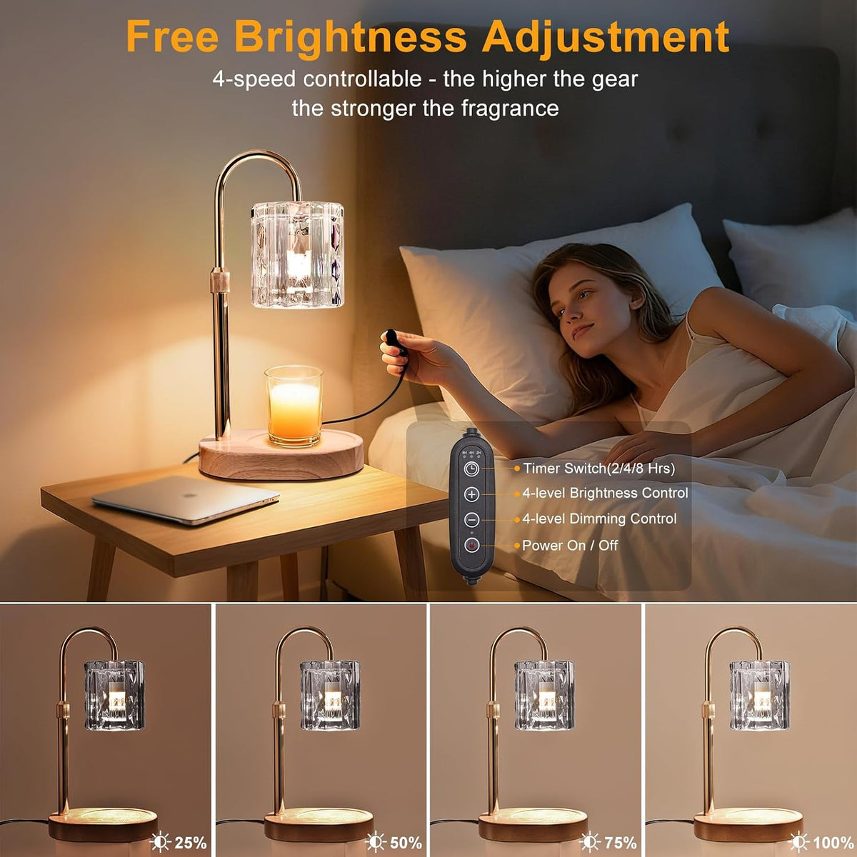 Candle Warmer Lamp with Timer & Dimmer, Birthday Gifts for Women Mom, 4-Level Dimmable Flower Heat Lamp for Jar Candles, Adjustable Height, House Warming Gifts, Home Decor (Purple
