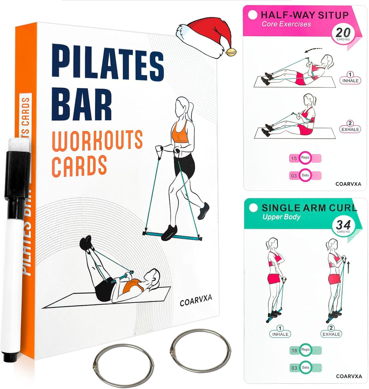 Bodyweight Workout Cards for Women & Men-50 Bodyweight Workout Cards，Includes 2 Rings& Dry-Erase for Easy Organization-Home, Gym or Studio (Bodyweight)