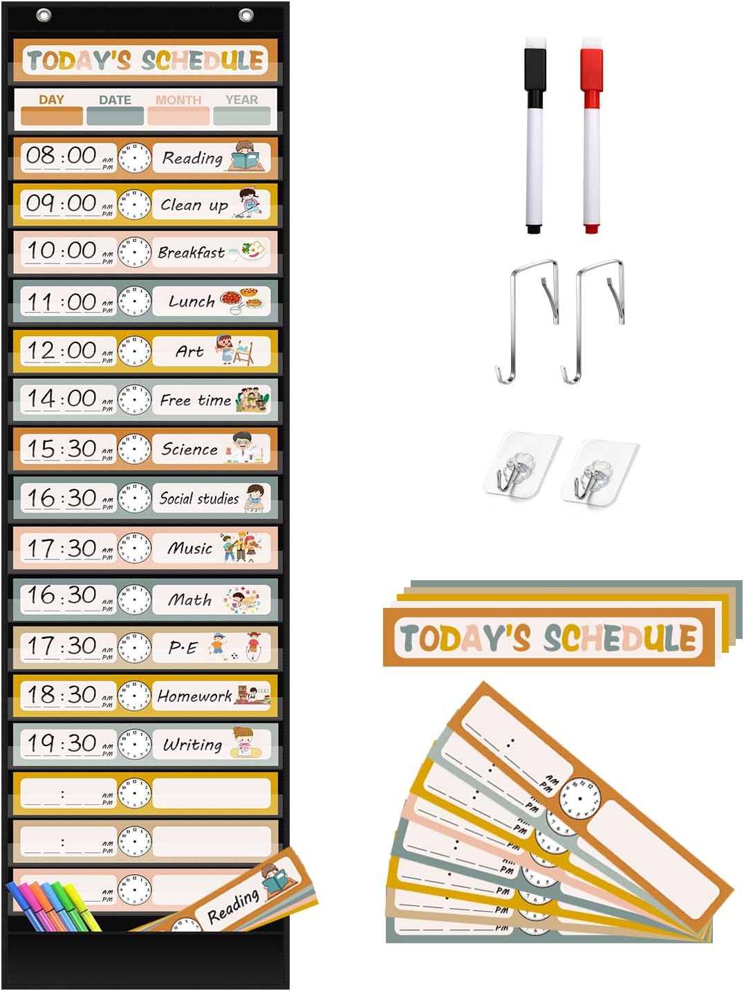 REGELETO X-Large Visual Schedule Chart for Students Chore with 92 Pieces Behavior Cards, Visual Behavioral Routine Chart for Students, Daily Schedule Board Learning Planners for Home School (X-Large)