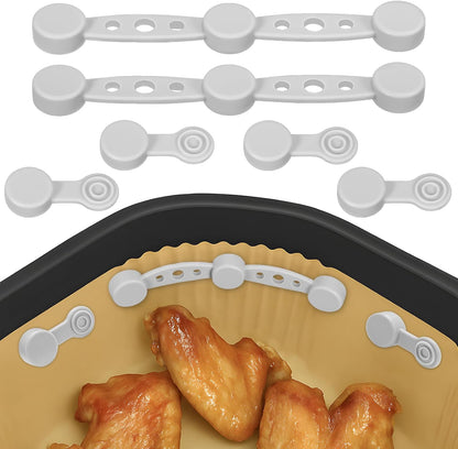 Air Fryer Magnet Silicone Buckles for Parchment Paper – 2 Pack Reusable Accessories for Disposable Basket Liners, Secure Baking Paper, Prevent Shifting & Burning (Black)