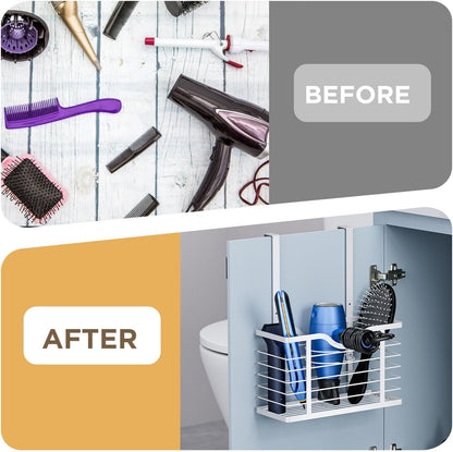 Hair Dryer Holder, 2PC Hair Tool Organizer, Blow Dryer Holder, Adjustable Height Bathroom Cabinet Organizer Tray for Hair Dryer Straightener Wall Mounted/Cabinet Door