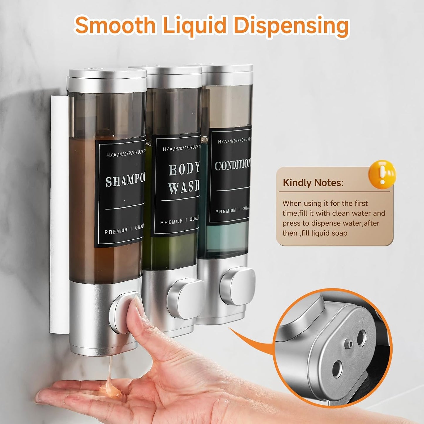 Shampoo and Conditioner Dispenser,Shower Soap Dispenser 3 Chamber No Drill Wall-Mounted Shampoo Dispenser for Shower Wall Mounted Shower Dispenser for Bathroom Hotel Large Capacity,Black