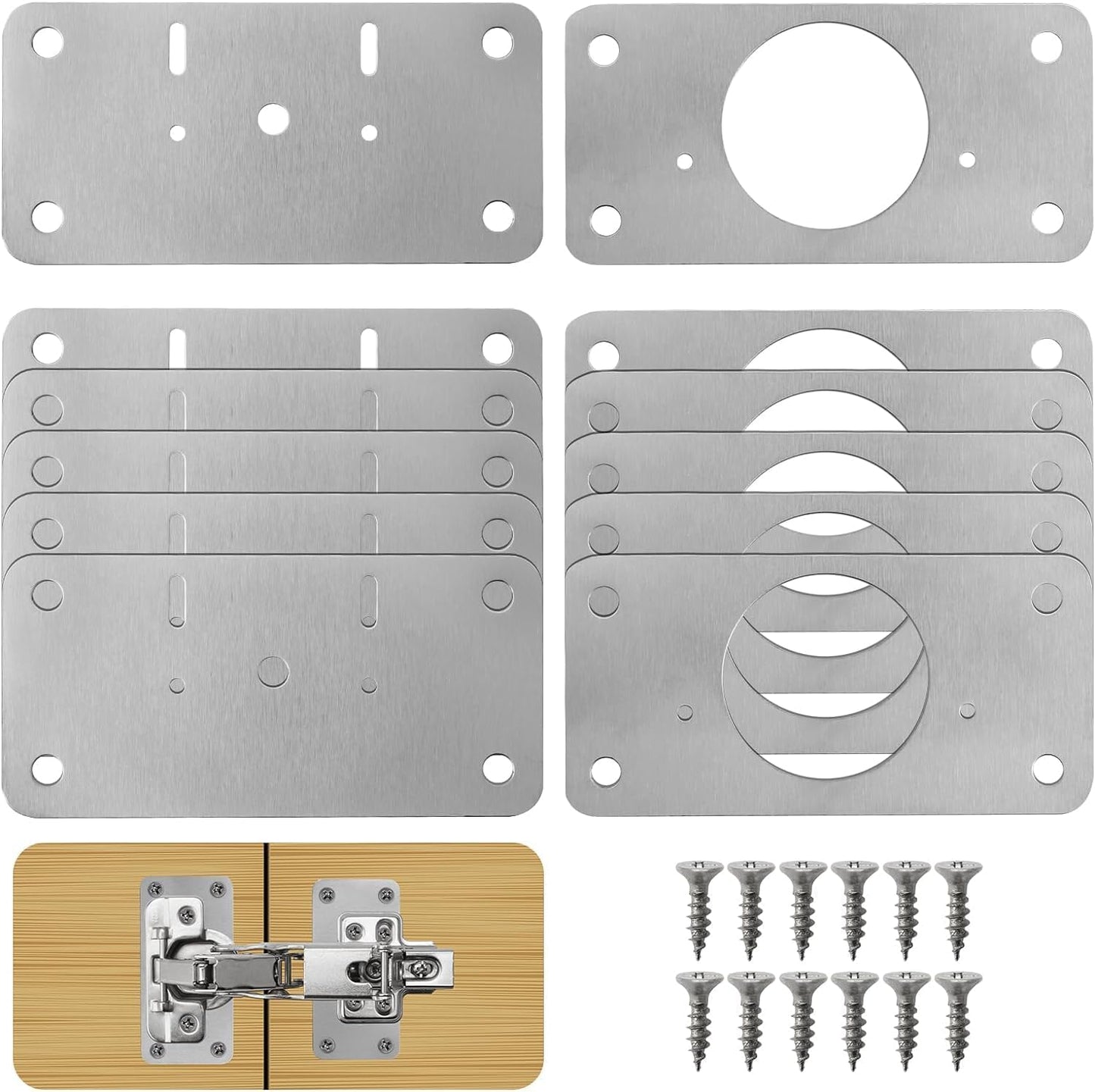 Cabinet Hinge Repair Plate Kit, 12Pcs Hinges Repair Fixing Plates | Stainless Steel for Kitchen Cupboard Door Replacement Rust Resistant With Mounting Screw