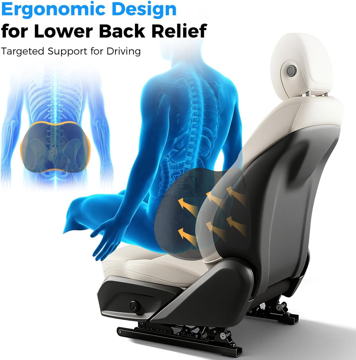 Lumbar Support Pillow for Car – Memory Foam Whole Back Relief