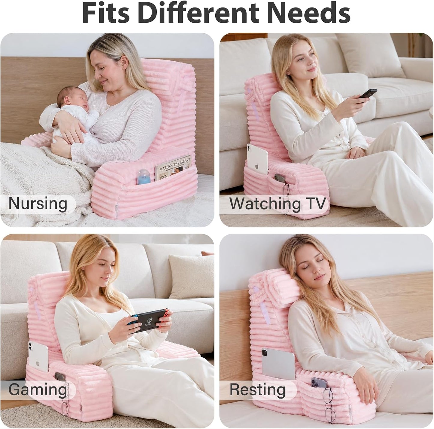 ENITYA 22" XL Back Pillow for Bed Sitting Up with Armrests & Big Pockets | Reading Pillow for Bed, Soft Back Support Chair, Ideal for Watching TV, Gaming, Nursing, Resting, Post Surgery, Dark Grey