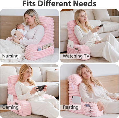 ENITYA 22" XL Back Pillow for Bed Sitting Up with Armrests & Big Pockets | Reading Pillow for Bed, Soft Back Support Chair, Ideal for Watching TV, Gaming, Nursing, Resting, Post Surgery, Dark Grey