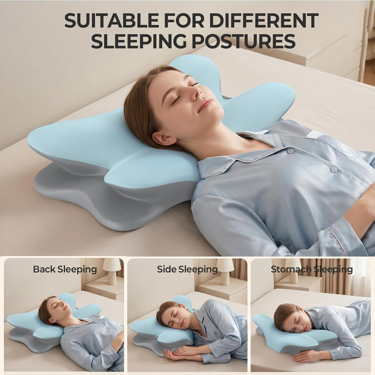 Cervical Neck Pillow for Pain Relief - Ergonomic Side Sleeper Pillow(Blue)