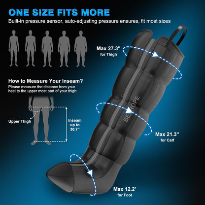 Leg Compression Massager for Circulation and Pain Relief, Full Leg 5-Zone Compression Boots with 10 Air Chambers, 12 Levels, Foot and Leg Massager for Muscle Recovery for Athletes, Black