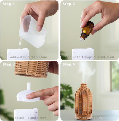 VICTORIA AROMA Essential Oil Diffuser - Multifunction Aromatherapy Diffuser 7 LED Color Changing Light 100ML Rattan Diffuser Easy to Clean Suitable for Home,Office (Tan)
