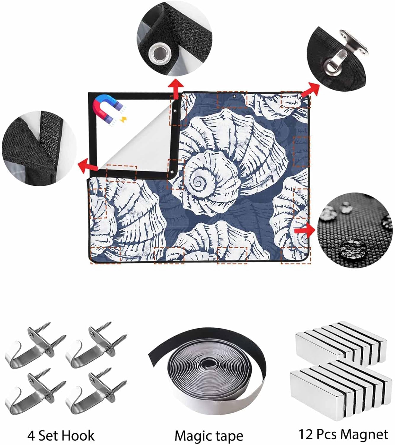 Magnetic Fireplace Cover Navy Blue Coastal Shells Fireplace Screen Decorative Ocean Conch Marine Life Insulation Fireplace Blocker Save Energy Fireplace Draft Stopper Covers for Living Room 36x30 Inch