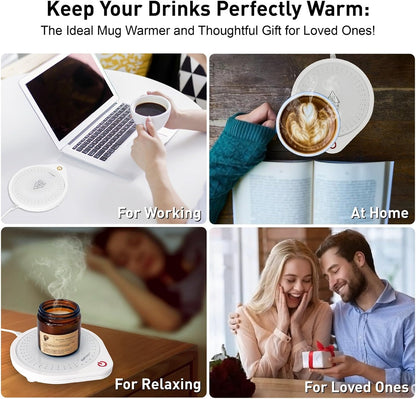 25W Electric Candle Warmer for Coffee Mugs, 75℃ Heating & Auto Shut-Off, Spill-Proof Desk Warmer for Beverages (White)
