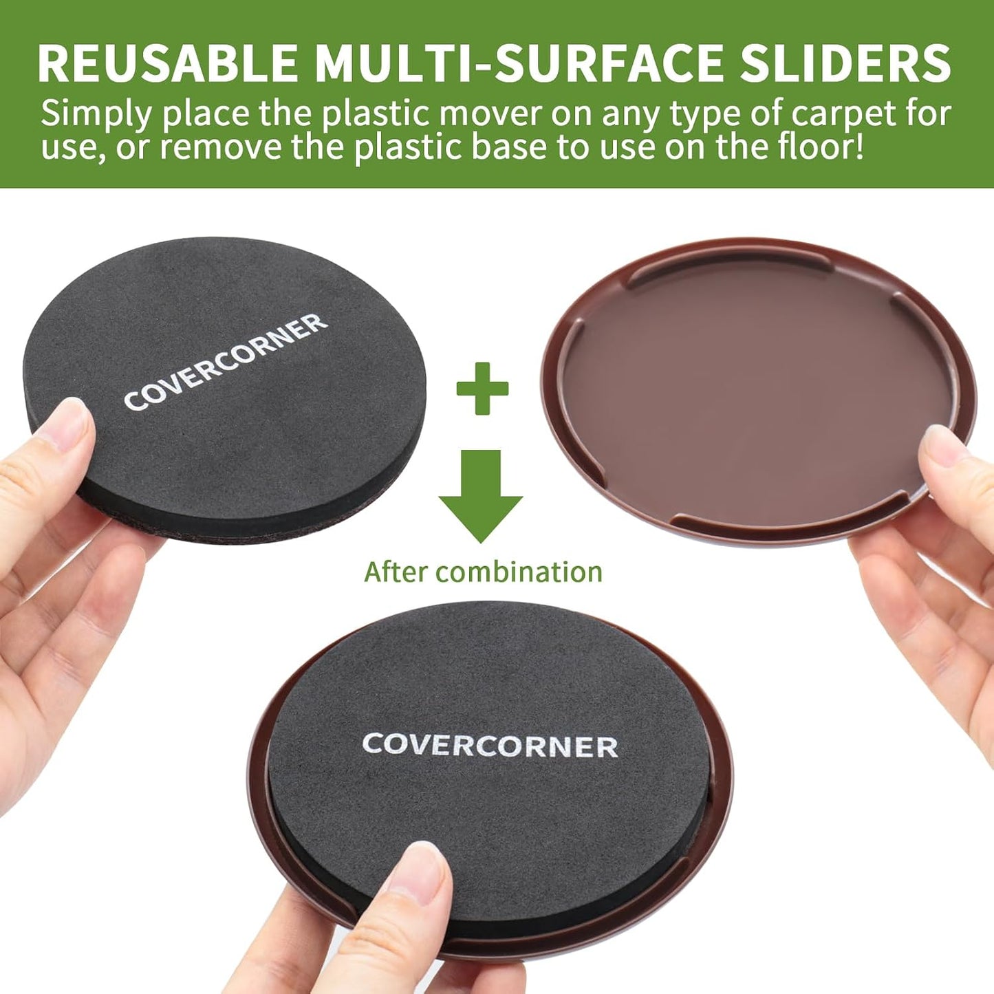 2 in 1 Furniture Sliders, 8 PCS in 3 1/2" or 4", Brown | Furniture Sliders for Hardwood Floors, Furniture Sliders for Carpet, Sliders for Moving Furniture, Furniture Movers Sliders