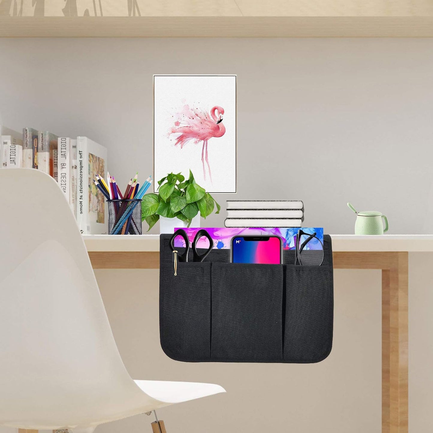 Bedside Caddy Bedside Storage Organizer Magazine Phone Tablet iPad Remote Holder, Organizer Caddy for Home College Dorm Bed, Sofa, Bunk Bed (Grey)