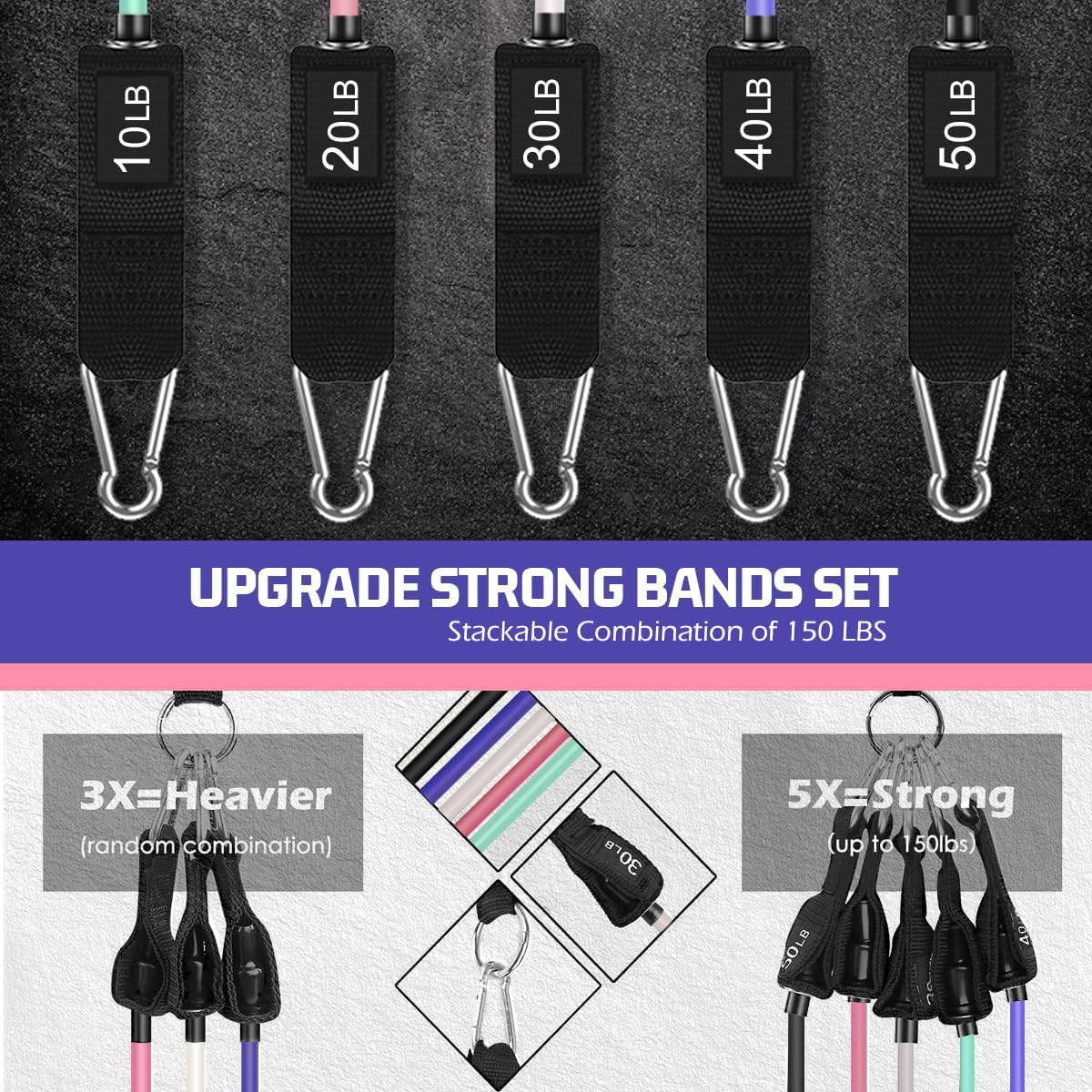 VElCK Resistance Bands Set with Handles for Exercise, Workout and Home Gym | 100% Natural Latex, 10-150LBS, Versatile for Yoga, Pilates, Strength, Home Gym