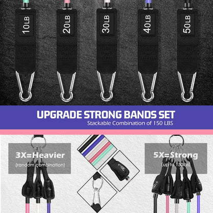 VElCK Resistance Bands Set with Handles for Exercise, Workout and Home Gym | 100% Natural Latex, 10-150LBS, Versatile for Yoga, Pilates, Strength, Home Gym