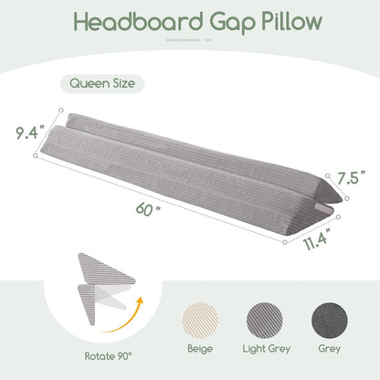 HIGOGOGO Queen Size Wedge Pillow for Headboard Gap - Multi Functional Mattress Wedge Bed Gap Filler Close The Gap (0-7") Between Your Mattress and Headboard or Wall (Grey 60"x11"x9")