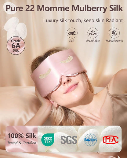 BeeVines Luxury Pure 100% Silk Sleep Mask for Women, 3D Contoured Eye Mask