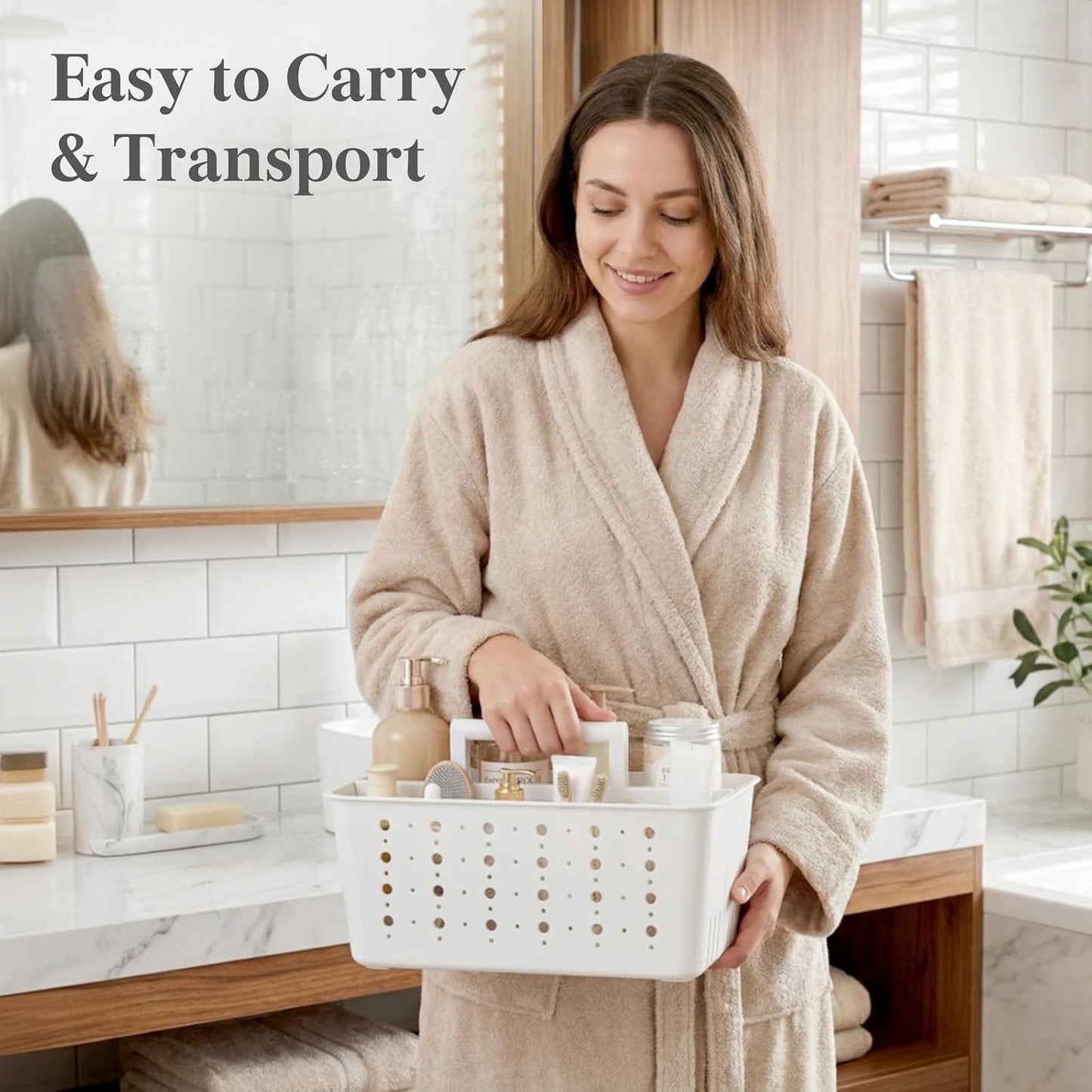 Lifewit Portable Shower Caddy, Plastic Basket Organizer, 1 Pack, Pink | Sturdy ABS plastic, Removable Compartment, Drain Design, College Dorm Room Essentials with Handle, for Bathroom, Toiletry