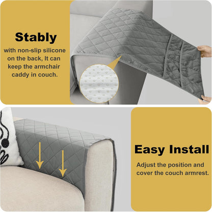 Remote Control Holder for Recliner, Armchair Caddy, Non Slip Sofa Armrest Organizer for Recliner Couch With 6 Pockets for TV Remote,Cell Phone,Magazine (Off-White)