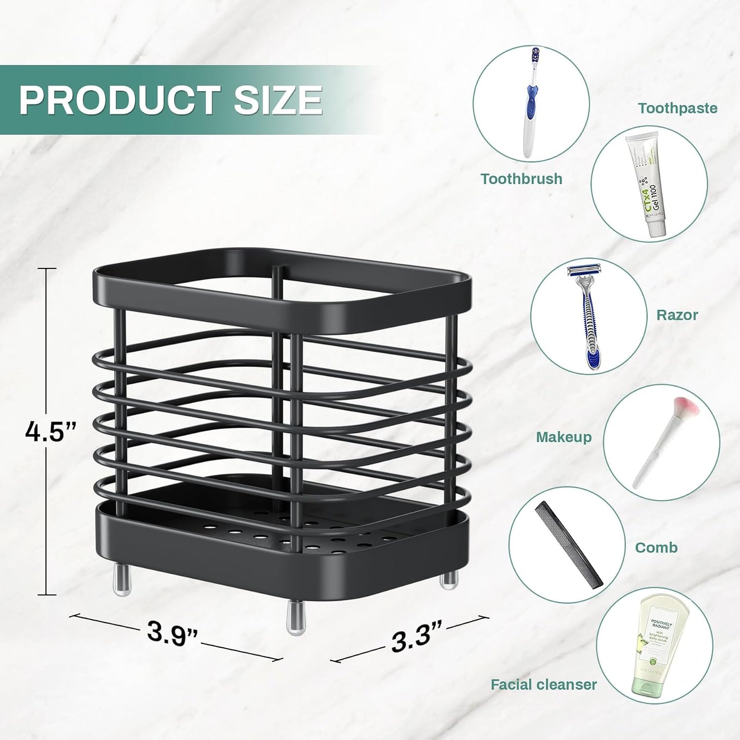 Stainless Steel Electric Toothbrush Holder for Bathroom with Drainage | Anti-Slip Countertop Tooth Brush Holder Caddy Stand, Toothbrush and Toothpaste Organizer, Black Bathroom Accessories Decor