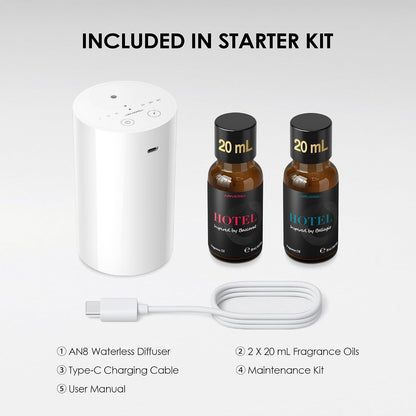 Airversa AN8 Waterless Essential Oil Diffuser Starter Kit, Black