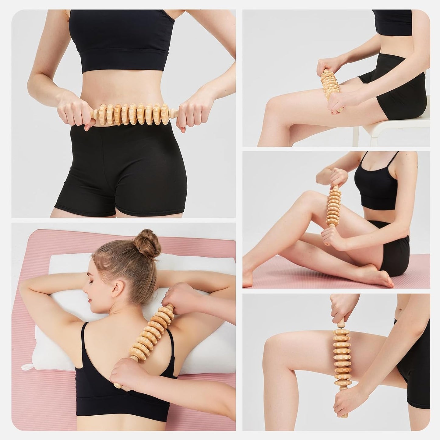 Wooden Cellulite Massage Roller for Legs and Thighs - Handheld Fascia Blaster Tool for Muscle Relief, Lymphatic Drainage & Body Sculpting - Anti Cellulite Massager for Women and Men (12 Wheel)
