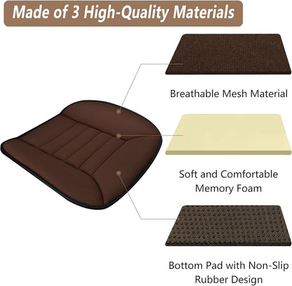Car Seat Cushion Pad 1.2" Thick Comfort Seat Protector for Car Driver Seat Office Chair Home Use Memory Foam Seat Cushion with Non Slip Bottom, 20'' x 18.5'', Black