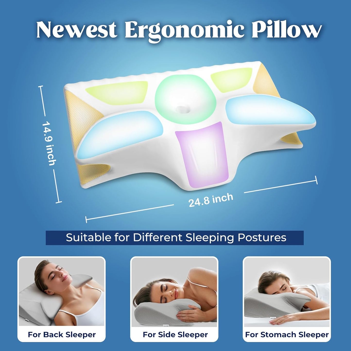 Cervical Pillow for Neck Pain Relief, Cooling Contour Memory Foam Pillows Support Odorless Ergonomic Neck Pillow Adjustable Orthopedic Bed Pillow for Side Back Stomach Sleeper with Pillowcase,Snow