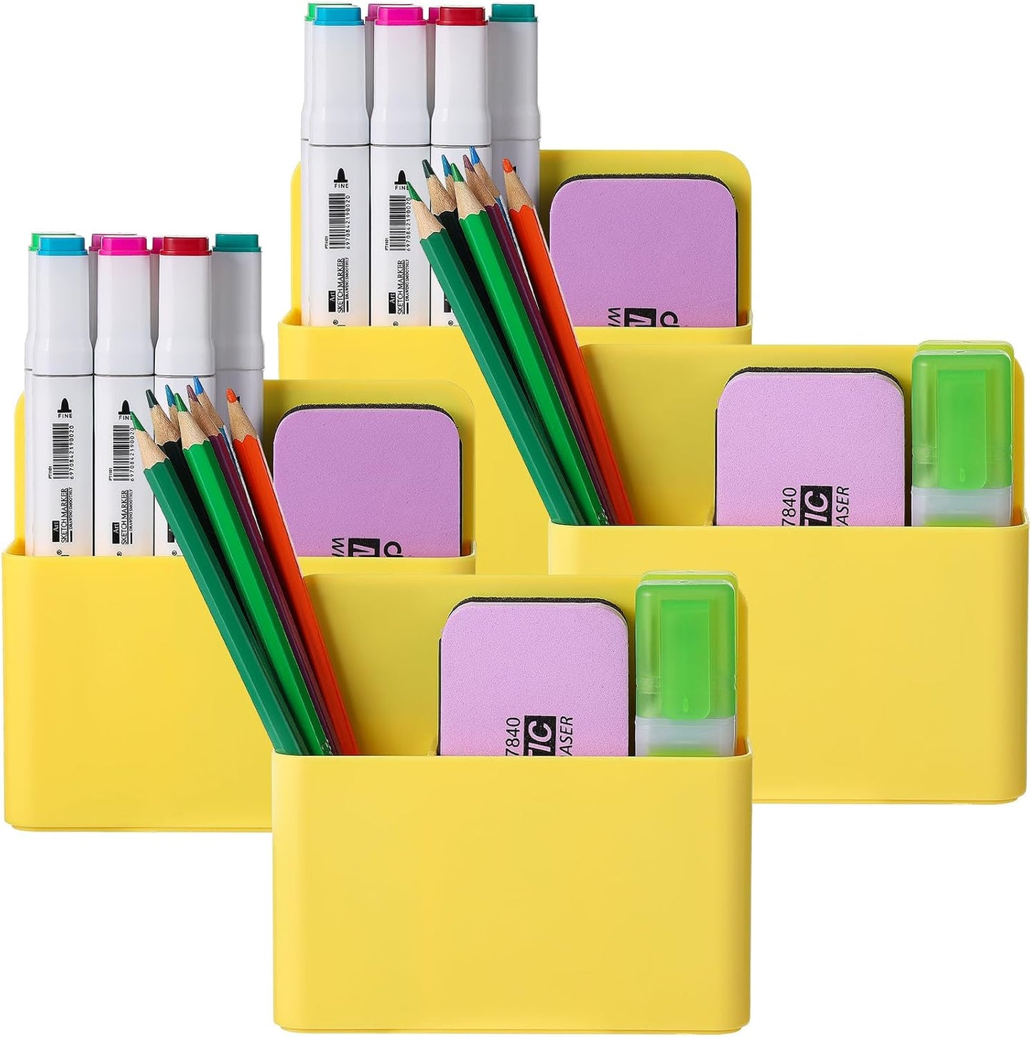 Marbrasse Magnetic Dry Erase Marker Holder,Pen and Eraser Holder for Whiteboard，Magnet Pencil Cup Utility Storage Organizer for Office, Refrigerator, Locker and Metal Cabinets (2 Pack)