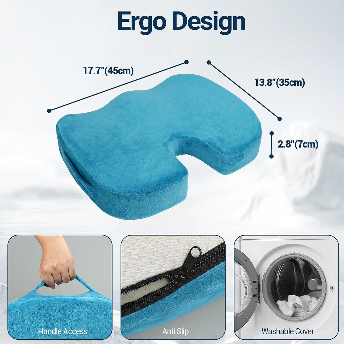 Season Guard Gel Memory Foam Seat Cushion for Tailbone Pain Relief, Black