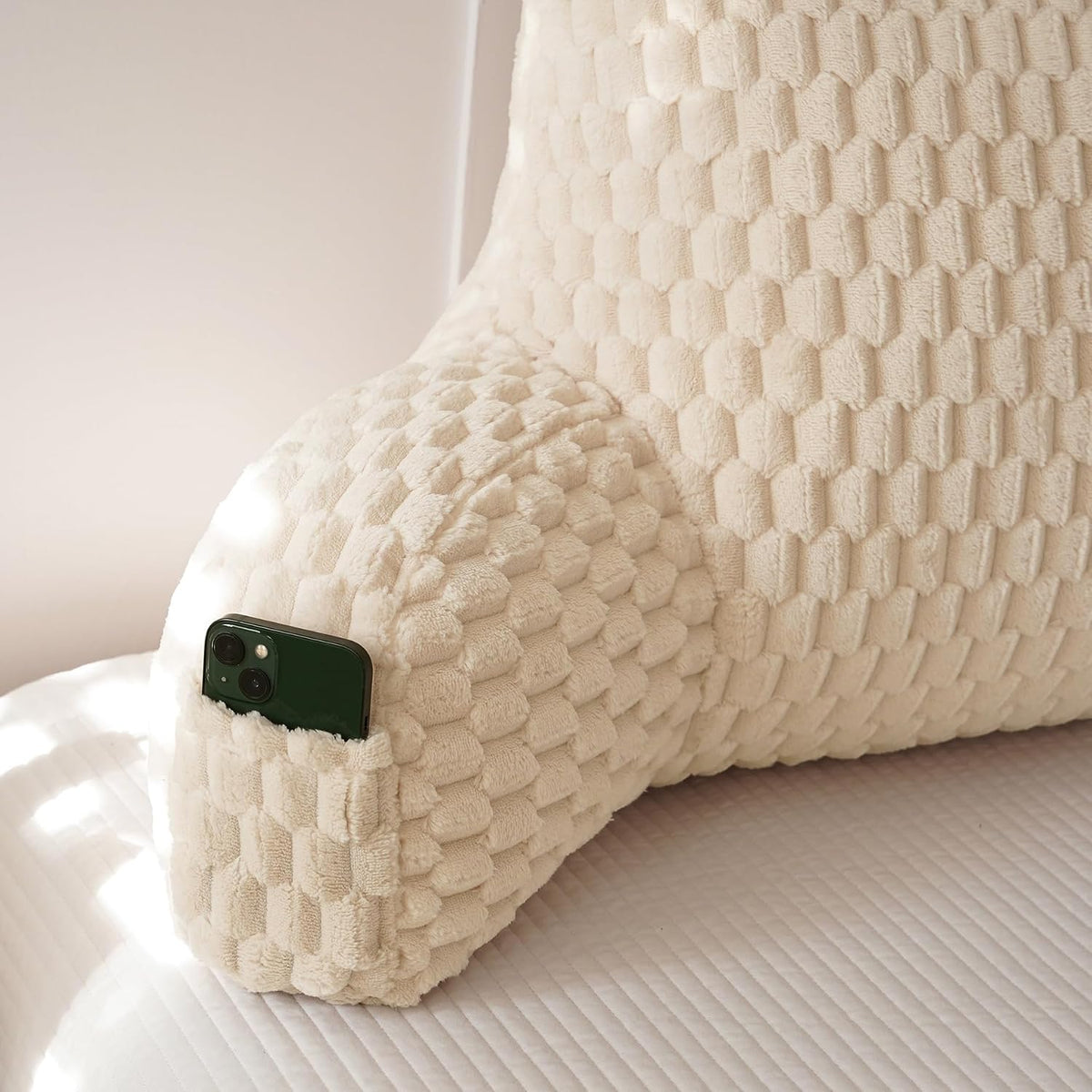 Large Reading Pillow for Adults, Back Support Pillow for Sitting Up in Bed with Arms, Couch for Lounging Bedrest, Pink