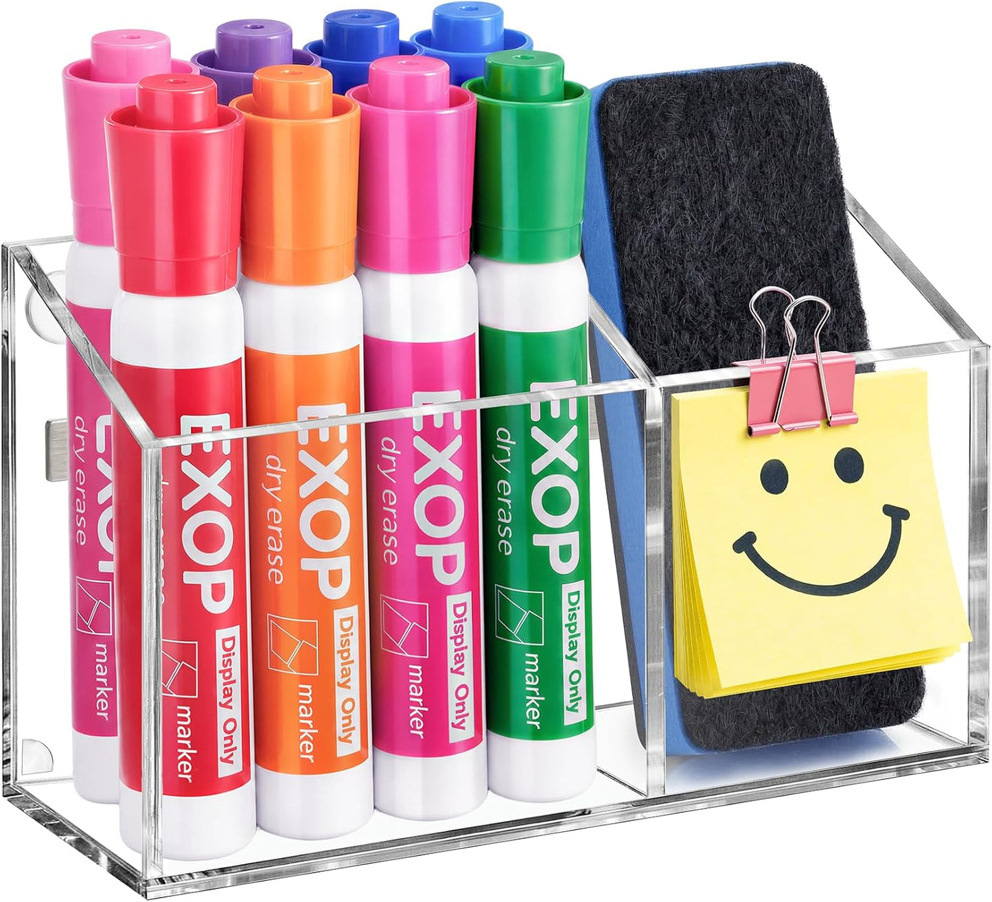 MR.MATE Magnetic Pen Holder,Clear Magnetic Marker Cup for Fridge Whiteboard | Dry Erase Marker Pencil Holder with Acrylic Cup and Strong Magnet, Non-slip Design For Refrigerator Locker Office & Classroom