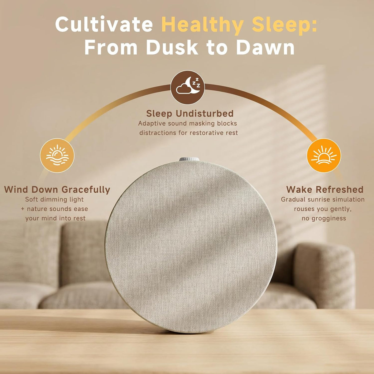 Geuuap Sunrise Alarm Clock, Natural Wake-Up Light White Noise Machine,Khaki