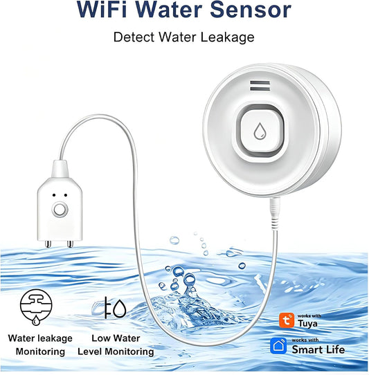 Wi-Fi Water Leak Detector, 100dB Adjustable Audio Alarm Sensor, Sensitive Leak & Drip Alert with Remote Email & APP Notification, for Home and Basement 2PCS