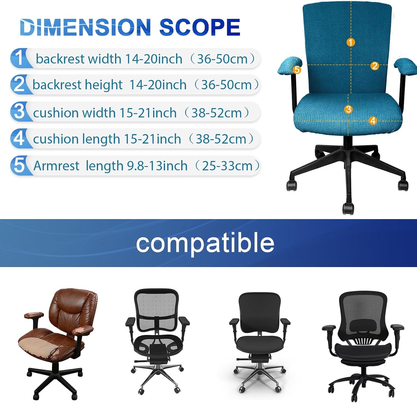 Tallew 4 Pcs Office Chair Covers Set Computer Universal Protective Stretchable Chair Seat Covers Desk Armrest Slipcovers Pads Office Cushion Backrest for Rotating (XL,Silver Gray)