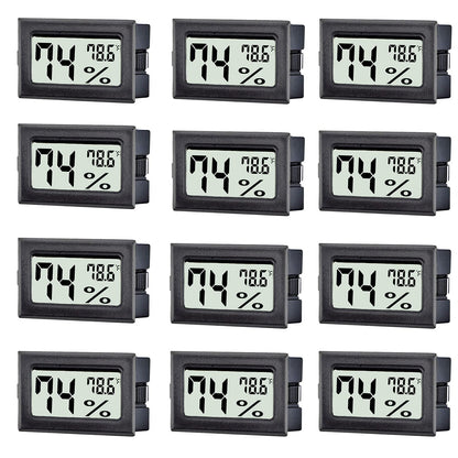 12 Pack Mini Digital Thermometer Hygrometer Indoor Temperature and Humidity Gauge Meter Monitor Fahrenheit (℉) for Humidor,Greenhouse,Reptile Tank,Home,Jars