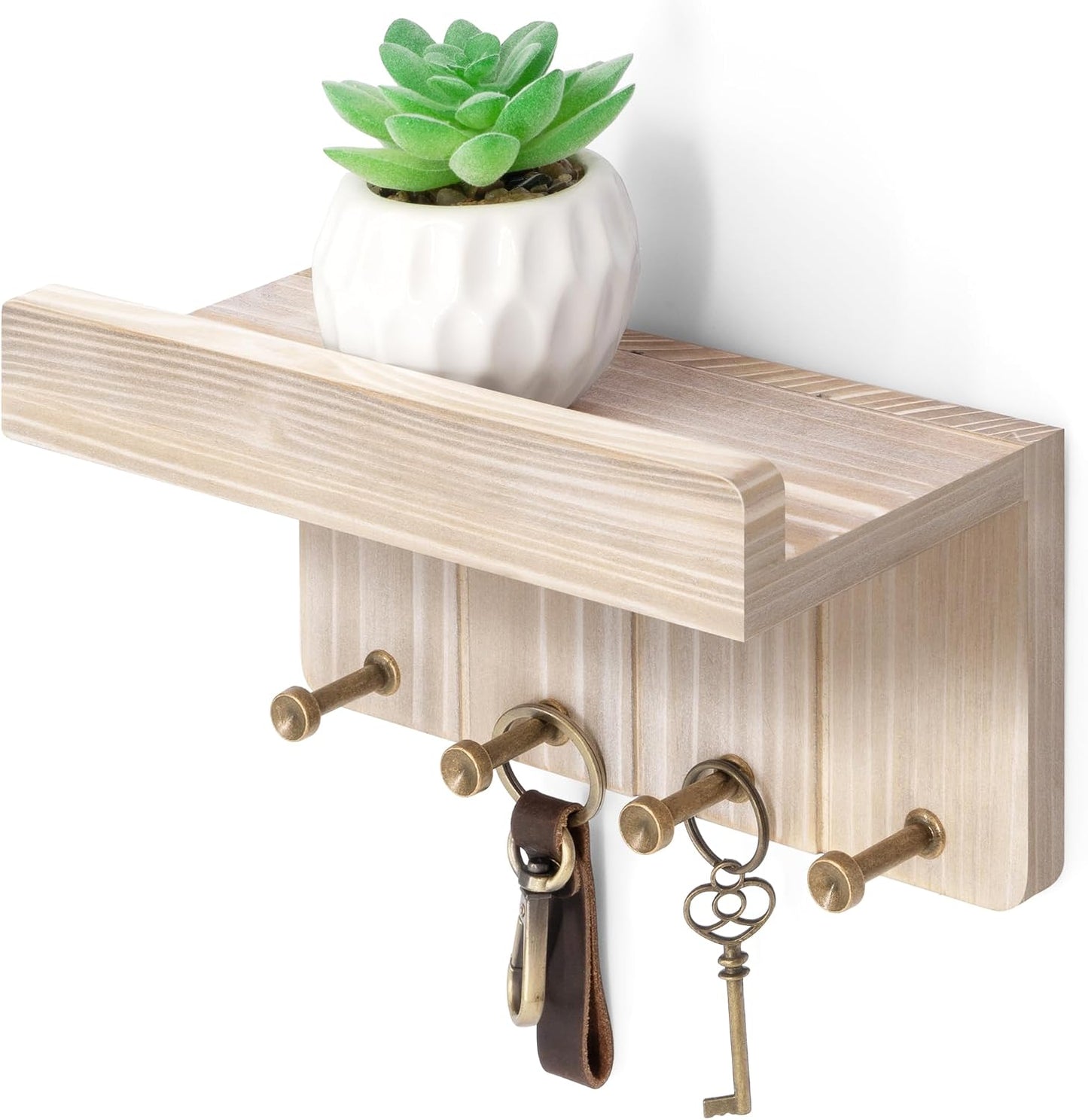 Rebee Vision Key Holder Wall Mount with Shelf for Entryway, Distressed Blue | Key and Mail Holder for Wall, Shelf, 4 Key Hooks, Farmhouse Decor, Room Decor Aesthetic, Compact Home Storage, Wall Organizer