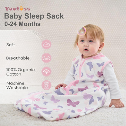 Yoofoss Baby Sleep Sack 0-6 Months Wearable Blanket for Babies 100% Organic Cotton 2-Way Zipper TOG 0.5 Toddler Sleeping Sack 3 Pack, Sleep Sacks