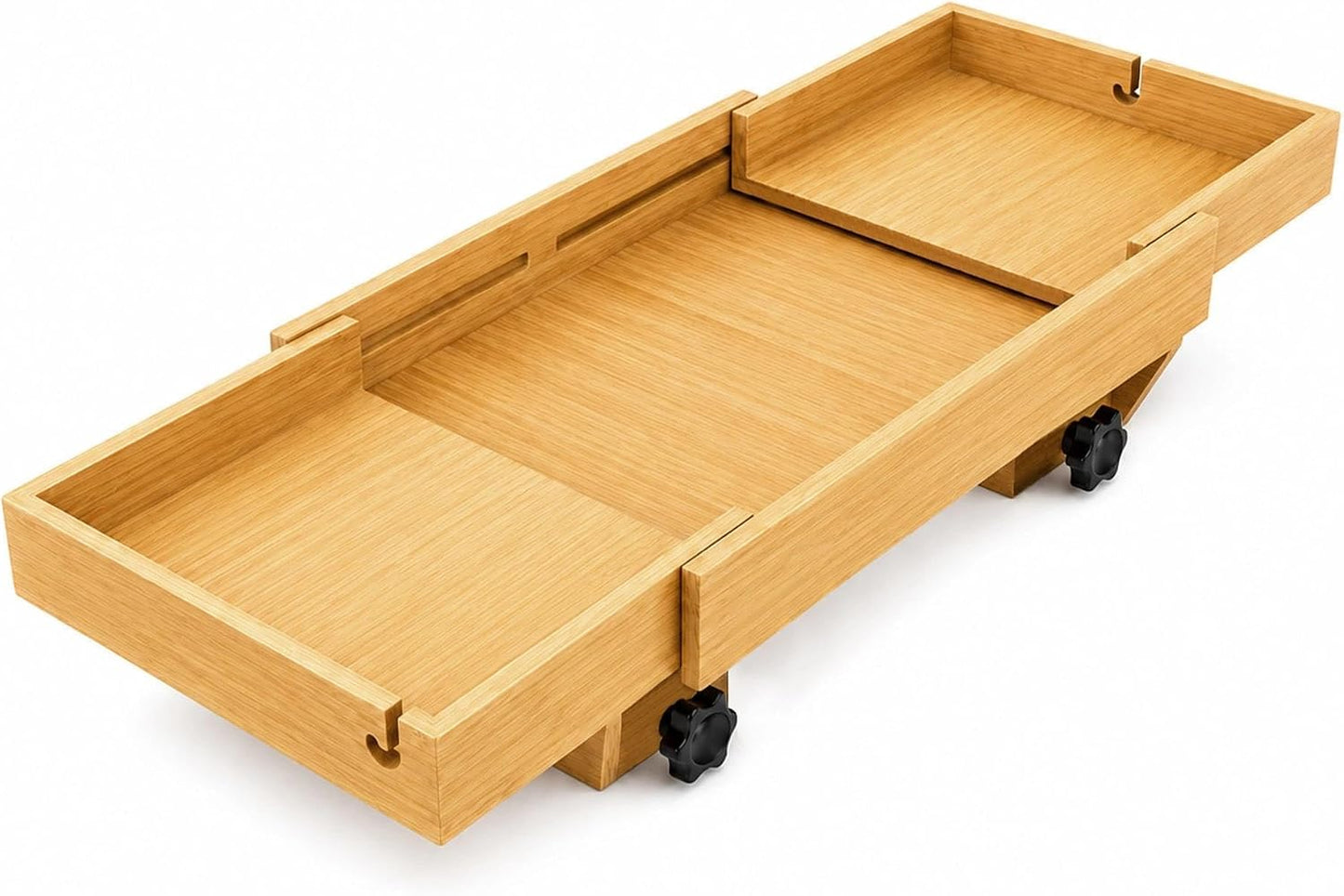 MinBoo Expandable Bamboo Bedside Shelf – Sliding Clip-On Nightstand for Bunk Beds (Fits up to 2.36" Rails), Space-Saving Floating Bed Tray with Cable Slots and Hanging Hooks (Natural Wood)