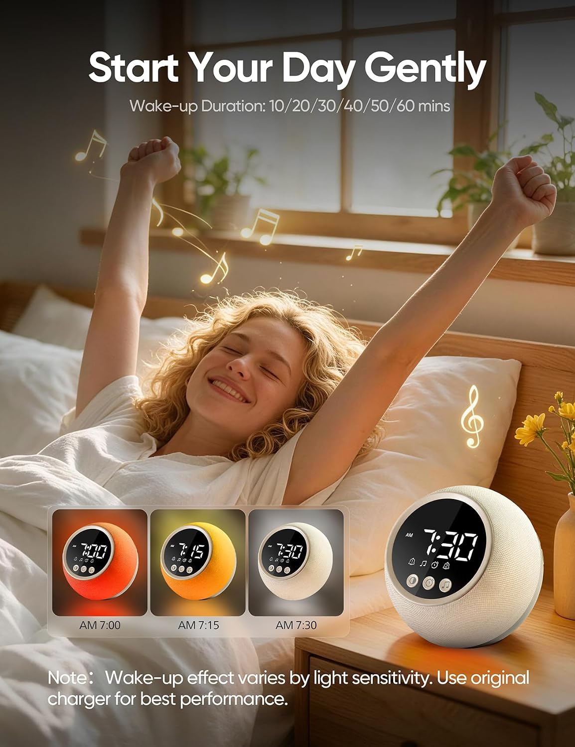 Wake Up Light Sunrise Alarm Clock with Sound Machine, 12-Color Night Light | ERZERT Digital Dual Alarm Clock for Bedrooms with White Noise Machine 30 Sounds, Snooze, Easy-Set for Baby Kids Adult