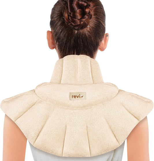 REVIX Microwavable Heating Pad for Neck Shoulders and Back, Microwave Heated Neck Wrap with Moist Heat, Light-Gray