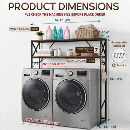 FIMELLO 2 Tiers Over Washer and Dryer Storage Shelves,Espresso Oak | Freestanding Laundry Room Standing Shelf, Laundry Room Shelves for Front & Top Load , 57.1" W x 16.1" DX 59.1 H,