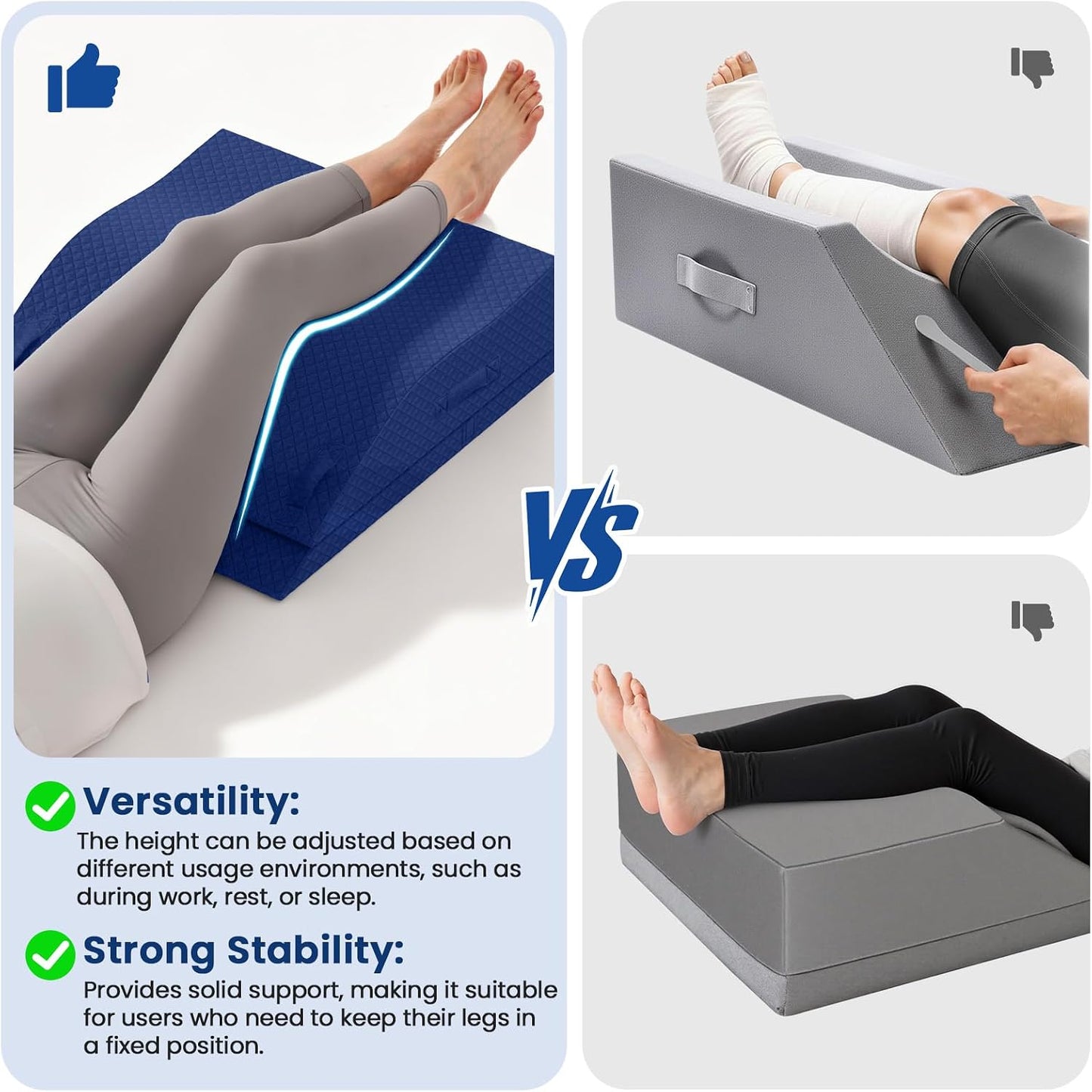 Elevation Pillows for Leg After Surgery, Memory Foam Adjustable Wedge Pillow for Injury or Rest, Ankle Pillow for Sleeping Blood Circulation Grey/Double Leg