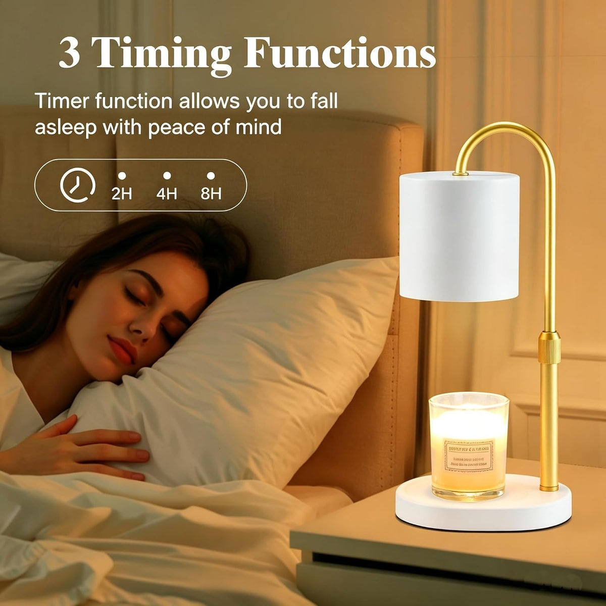 Dreamholder Electric Candle Warmer Lamp with Timer, Dimmable Candle Lamp with Adjustable Height, Wax Melter for Jar Candles Wood Base Floral Home Decor Gifts for Women Mom, Silver Glass
