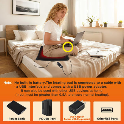 USB Heated Seat Cushion - 5V Portable Stadium Chair Heating Pad with 5 Heat Setting & 4H Timer - Light&Foldable for Travel Warmth-Universal Outdoors Seat Warmer for Office,Home,Bleachers