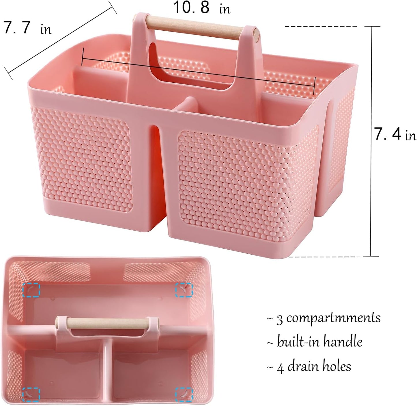 rejomiik Plastic Shower Caddy, Portable Shower Basket with Handle, Cream | Cleaning Caddy Organizer for Bathroom, College Dorm Room Essentials, Storage Tote